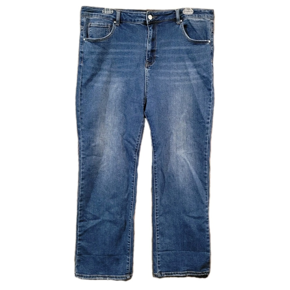RISEN Wide Leg Jeans Size 3XL x 30 Medium Wash High Rise Stretch
